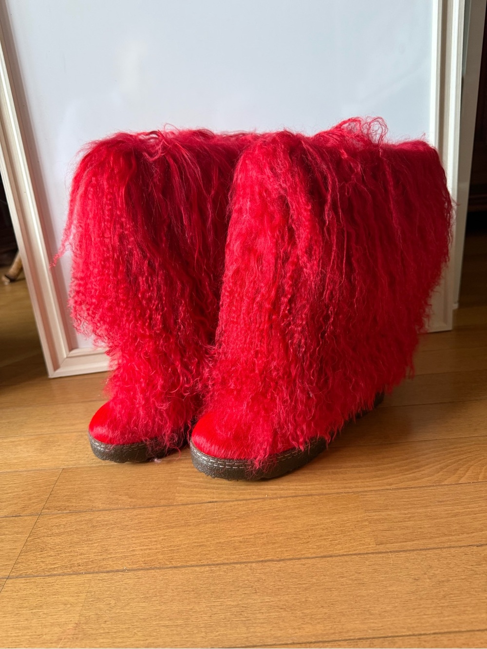 BearPaw Red Shaggy Faux Fur Winter Boots